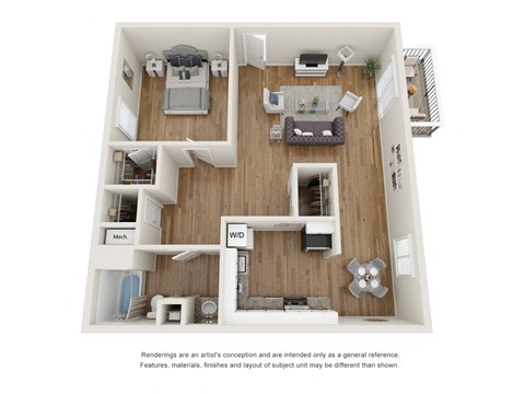 The Creekside Floor Plan - One Bedroom One Bathroom with 698 Square Feet
